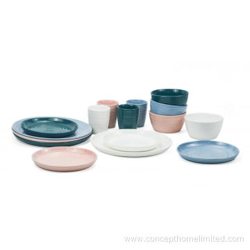 Embossed color glaze stoneware dinner set - multi